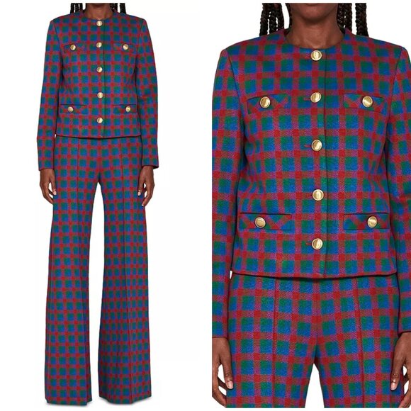 Rosetta Getty Check Jacket & Wide-Leg Pants Set | Cobalt Check | Size M | NWT - Picture 1 of 2